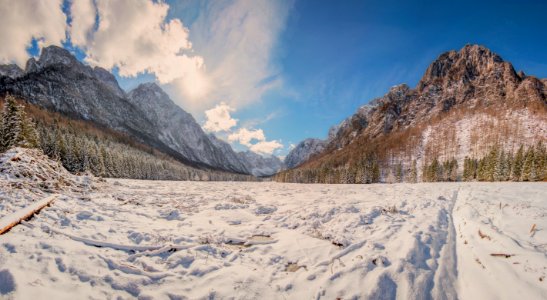 Panorama of the valley of the Triglav mountain massif