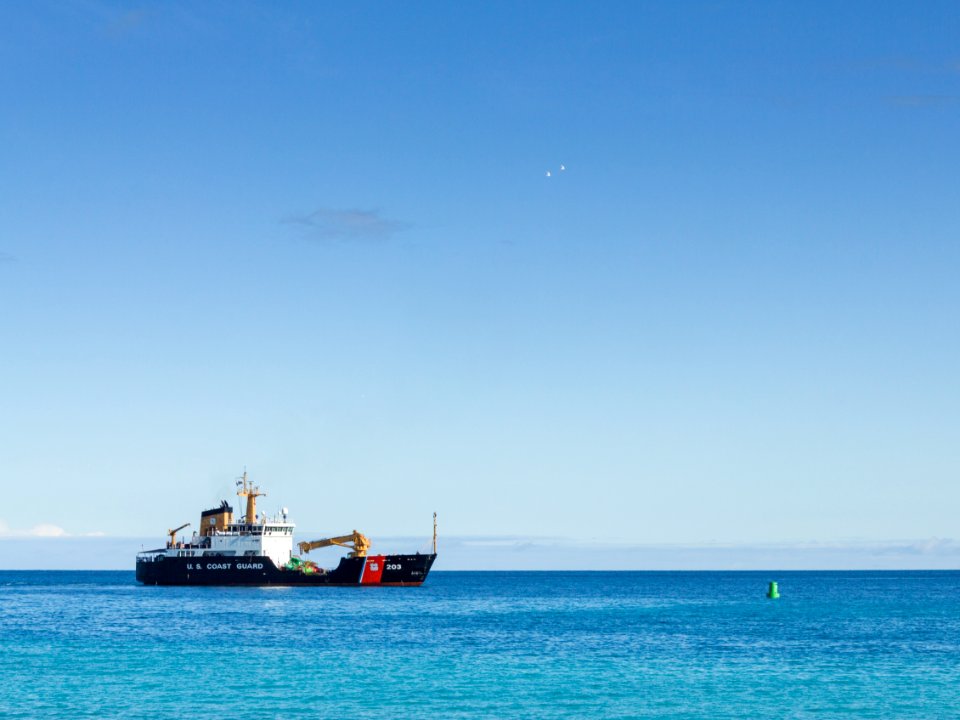 The U.S. Coast Guard Cutter Kukui departs Midway with 28 juvenile Laysan ducks that are being translocated to Kure Atoll as part of the USFWS Species Recovery Plan