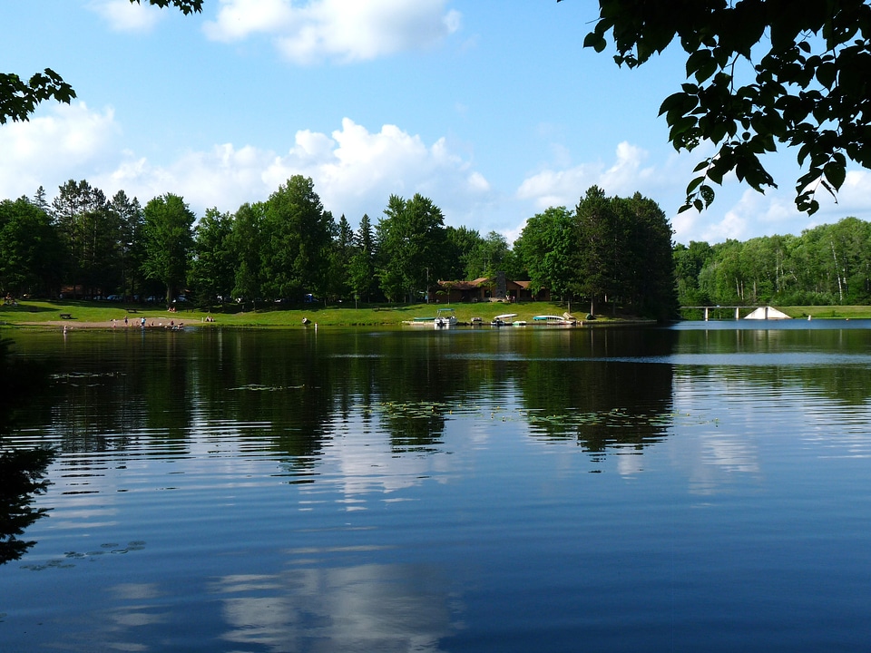 Shoreline reflections sky