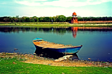 Boat Water Yamuna Rive Vivid Agra India Jamuna photo