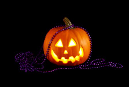 Lit Fake Pumpkin with Purple Beads