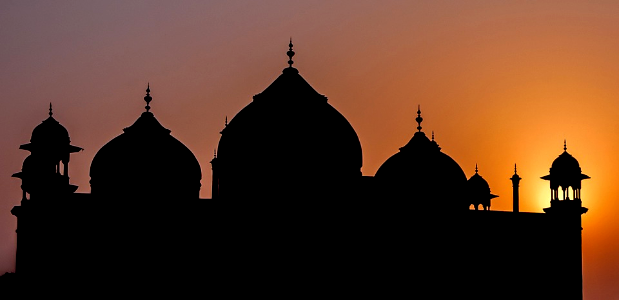 Silhouettes Taj Mahal Mosque India Sunset Agra