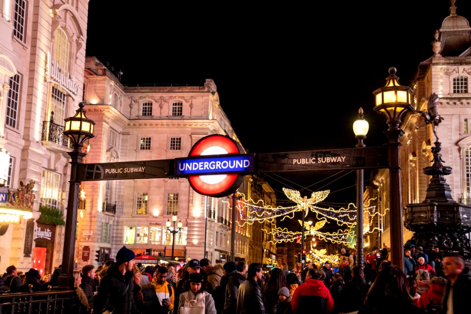 Piccadilly Circus roundel during Christmas