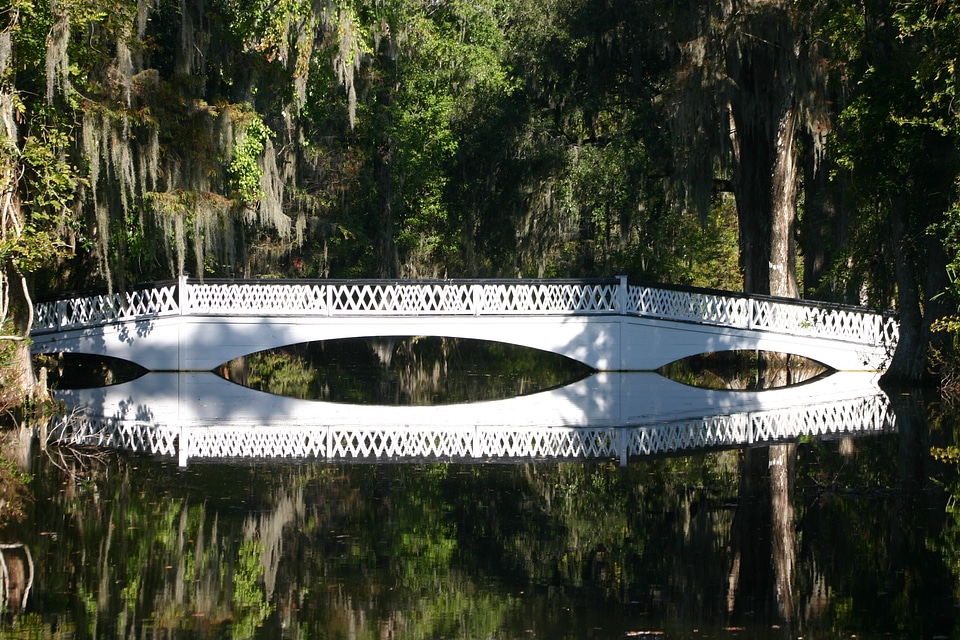 Water park bridge in the backlight