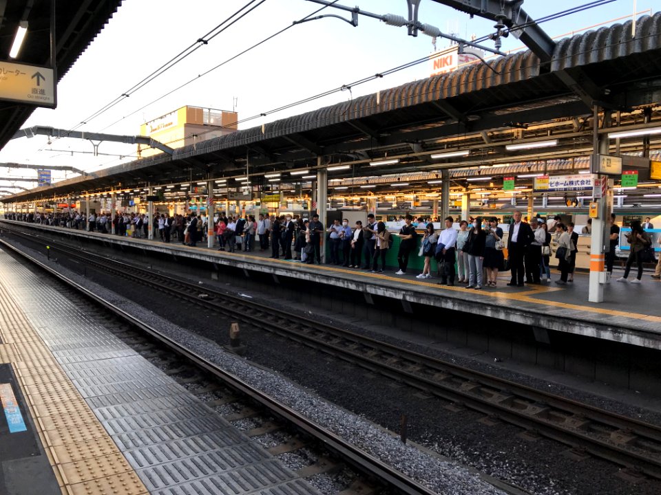 Long line at train station