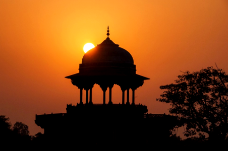 Mosque Silhouettes Agra India Taj Mahal Sunset