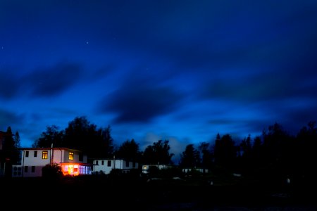 Officers' Row lit by the light of the full moon