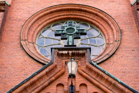 Detail of the cross and window at Alexander Church