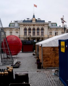 Setting up chrismas market at keskustori, tampere photo