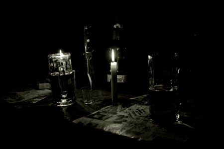 beer, dagger and candle