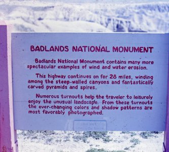 Badlands National Monument Signage, ca 1965