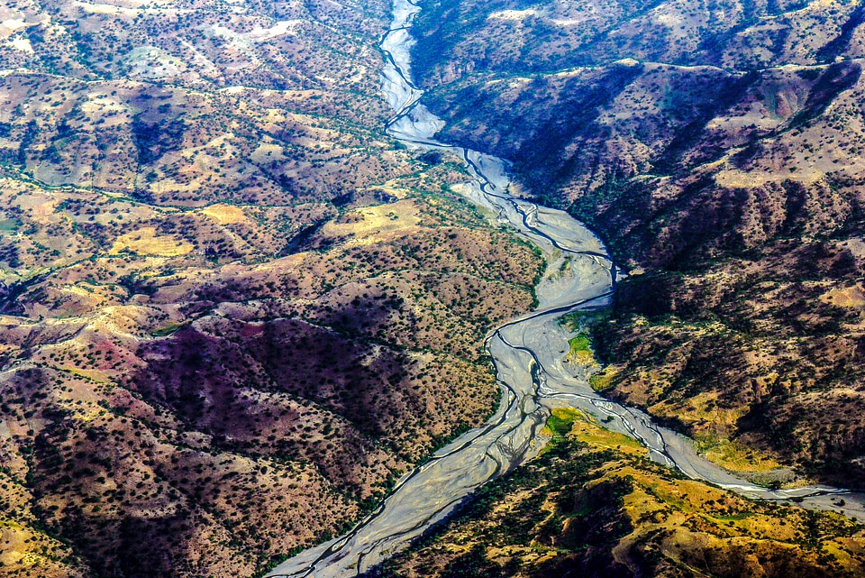 River landscape aerial view hill