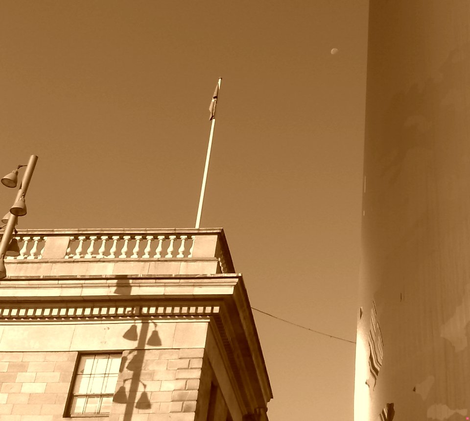 Full Moon in Daylight - Dublin Main Post Office Building - Spire of Dublin - Ireland