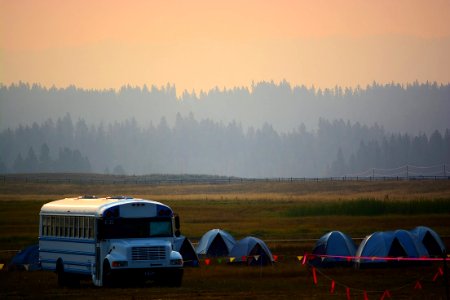 Smoke over fire camp photo