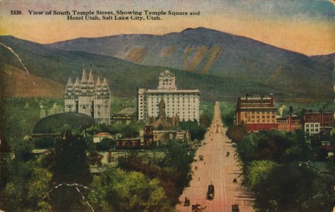 5330 View of South Temple Street, Showing Temple Square and Hotel Utah, Salt Lake City, Utah.