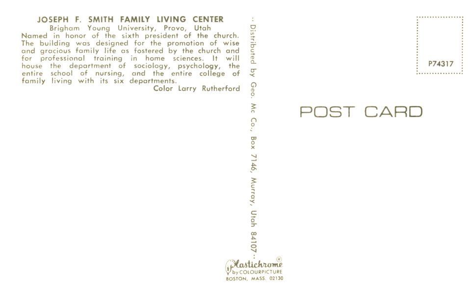 Joseph F. Smith Family Living Center, 1957, BYU, Utah-Back