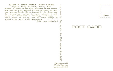 Joseph F. Smith Family Living Center, 1957, BYU, Utah-Back photo