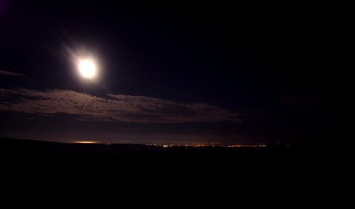 Plymouth, English Channel , Moon from Eylesbarrow Disused Tin Mine , Dartmoor National Park , Devon, UK