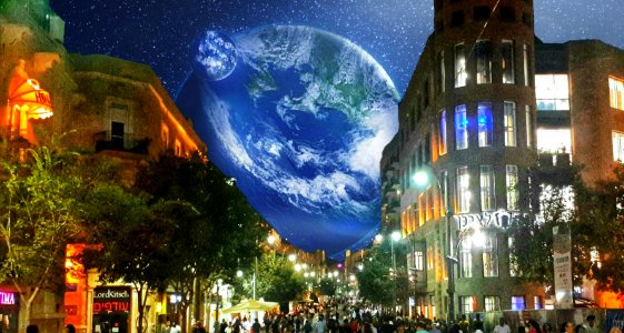 Planets over city