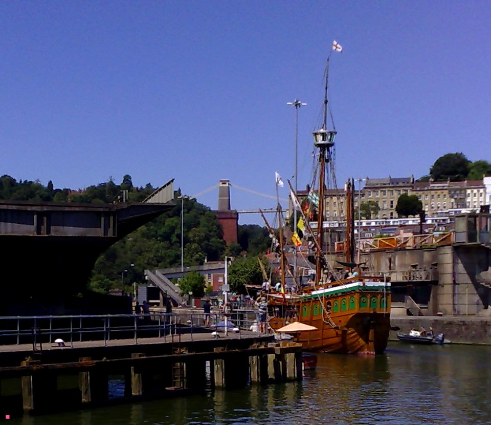 SAILING SHIP THE MATHEW - BRUNEL SWING BRIDGE - BRUNEL CLIFTON SUSPENSION BRIDGE - BRISTOL - UK