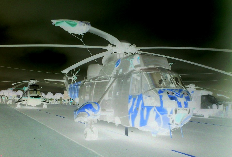 HELICOPTERS IN NEGATIVE - YEOVILTON AIR DAY - HMS HERON - SOMERSET - UK