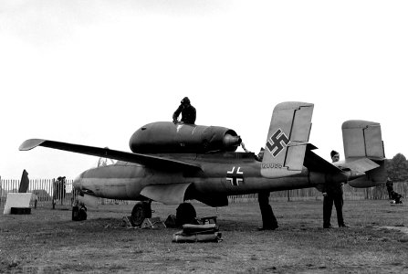 captured German jet fighter He-162 Salamander (120086) during  an exhibition in London September 14th 1945.