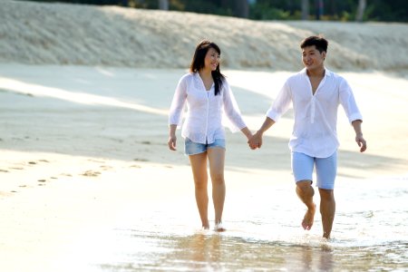 Asian couple on the beach.