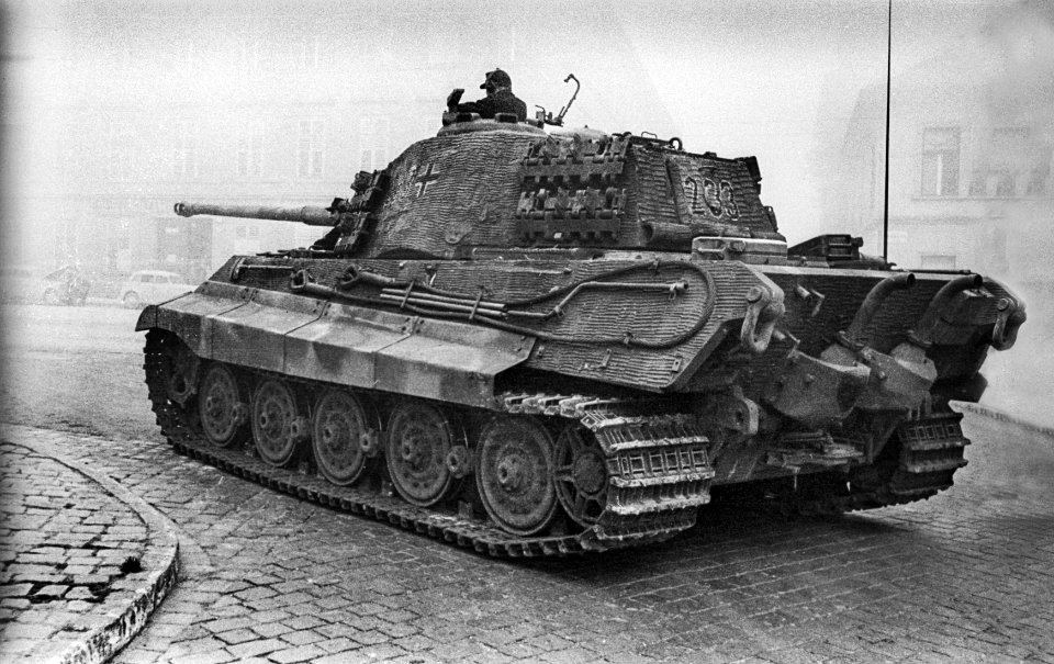 German tank Pz.Kpfw.  VI Ausf.  B "Tiger II" (223) of the 503rd heavy tank battalion on the streets of Budapest October 1944.