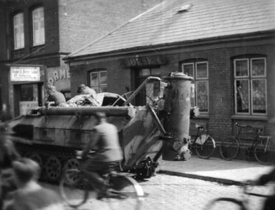 German Fahrschulpanzer Sd.Kfz. 251,  with a Holzgas wood burner on the back WW2.