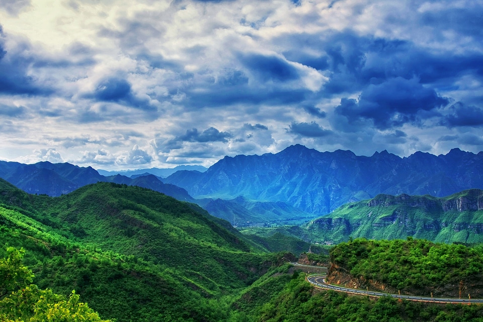 Mountain green blue sky photo