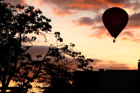 hot air balloon in the dawn photo