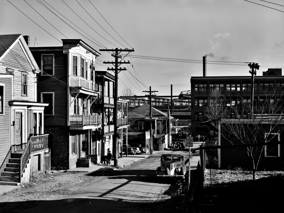Working Class Hearths: A Syrian neighborhood near the shipyards. Slum area where many shipyard workers live. Winter Street, Quincy, Massachusetts. December 1940.