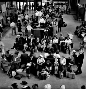 Rockwell Canvas: The waiting room at the Greyhound bus terminal. Pittsburgh, Pennsylvania. September 1943.