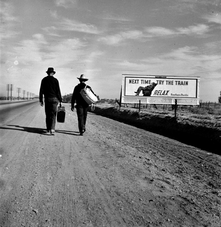 Life's Other Side: Two men head toward Los Angeles, California looking for work. March 1937.
