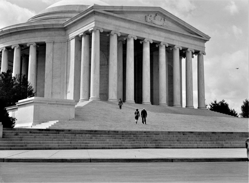 American Acropolis: Exterior of the Jefferson Memorial, Washington, D.C. Dedicated on the third president's bi-centennial anniversary, April 13, 1943.
