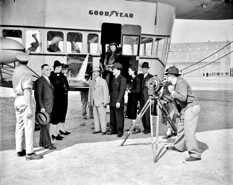 Blimp of Tomorrow: Good Year blimp at the Golden Gate city section, April 13, 1938.