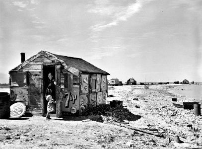 Desperate Times: Shack of war veteran and family with view along Nueces Bay. Corpus Christi, Texas, 1939. photo