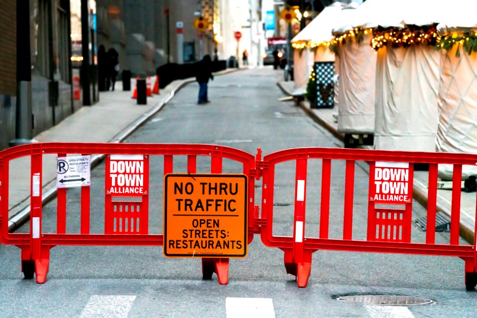 Open Streets Barricade, red; Pine Street