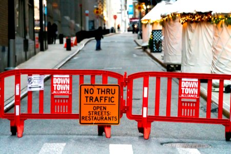 Open Streets Barricade, red; Pine Street