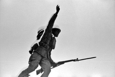 The Winter Soldier: World War statue in a park after a snowstorm. Chillicothe, Ohio, February 1940.