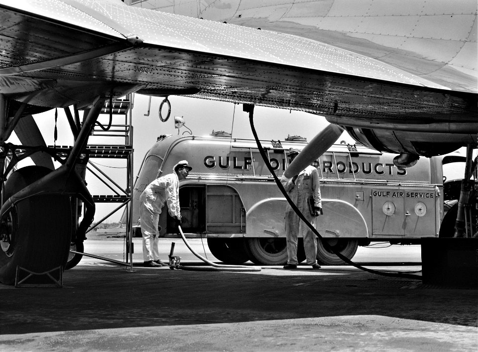 Fill er Up: An airliner refueling. Washington, D.C. municipal airport, July 1941.