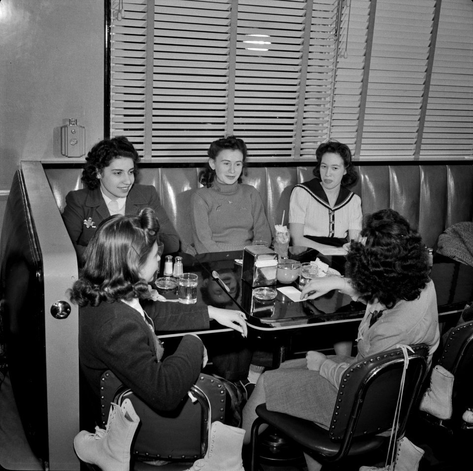 Girls Night Out: Young Women at a Hot Shoppe restaurant in Washington, D.C. December 1941.