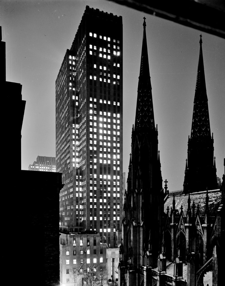 Night view of Joseph Mullen Inc., 18 E. 50th St., New York City, 1940.