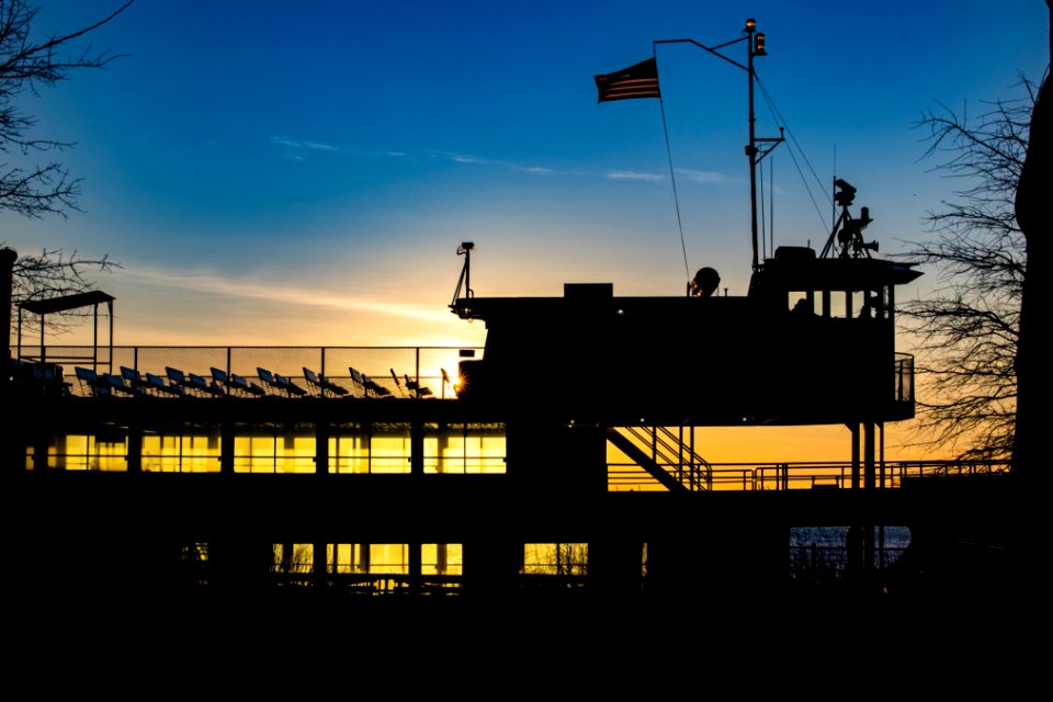 "Miss Ellis Island" boat at sunset.