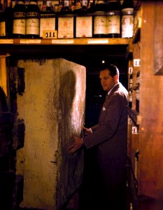 Inner Sanctum: Man in a Wine Cellar at an establishment on 52nd Street, New York, N.Y., circa 1948.