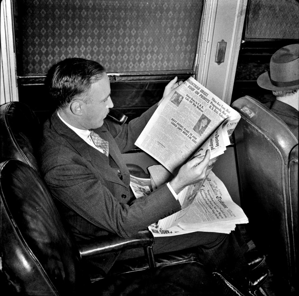 A Westport commuter on a train to New York City. October 1941.