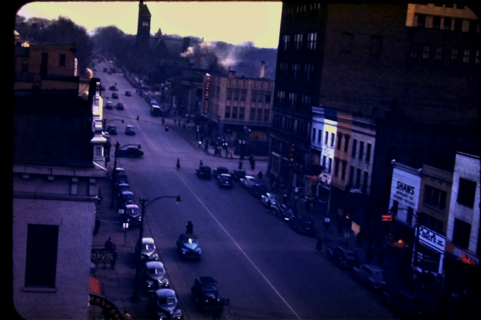 1940s Kodachrome slide titled "Lincoln Highway."