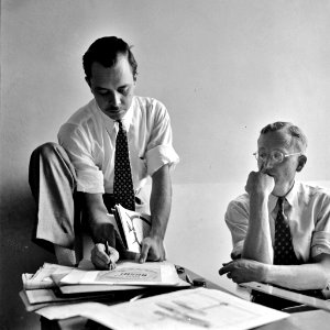 Art director and copy writer at a large advertising agency. Detroit, Michigan. July 1942.