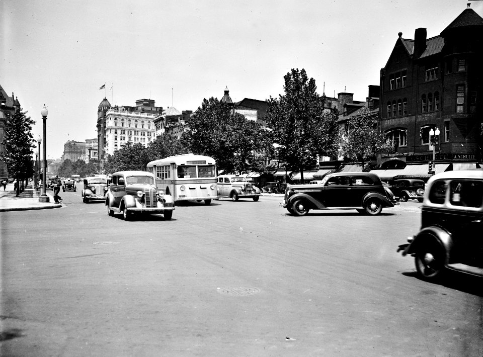 Intersection Anarchy: Traffic scenes in Washington, D.C. Traffic scene, July 20, 1936.