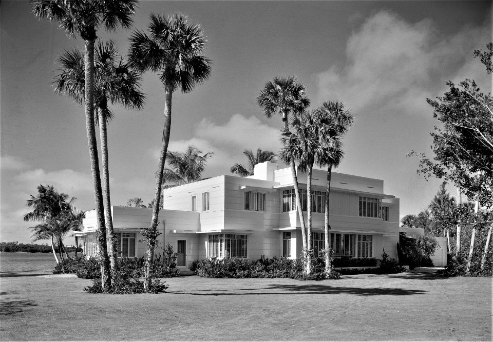A Place in the Sun: Entrance facade of Charles S. Payson's residence in Hobe Sound, Florida. 1940.